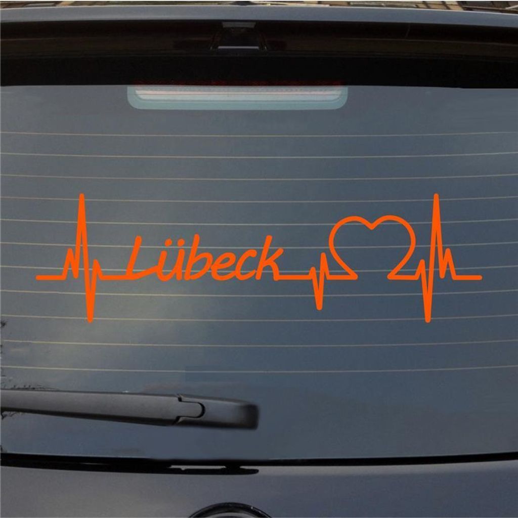 Heckscheibenaufkleber Lübeck Herzschlag Puls Stadt Liebe 55x16 cm Orange Auto Aufkleber Sticker