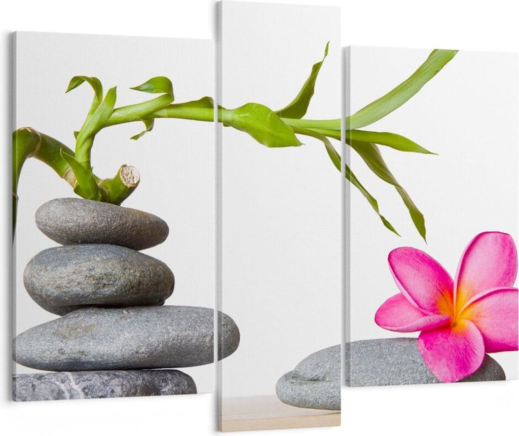 Bild auf Leinwand - Leinwandbild - Ruhig blume dekoration stein - 95x80cm - Wand Bild - Wanddeko - Leinwanddruck - Bilder - Kunstdruck - Wanddekora...