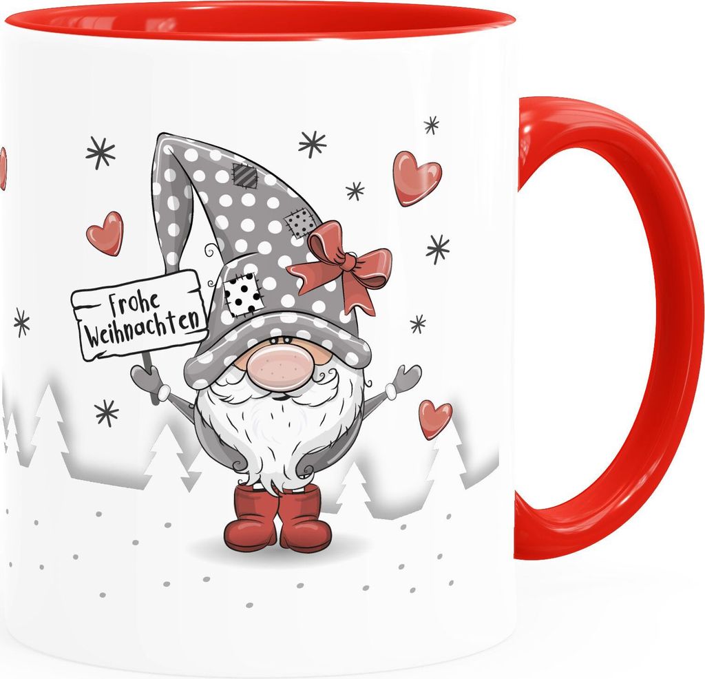Kaffee-Tasse Frohe Weihnachten Wichtel Zwerg Gnom Weihnachtsmotiv persönliche Geschenke SpecialMe weiss-innen-rot standard