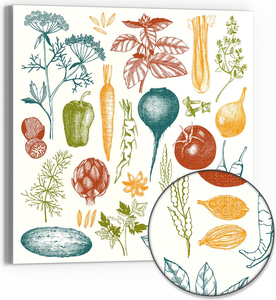 DEQORI Hybrid Leinwand Bild 30x30 cm 'Gartenschätze' Wandbild Glas flach modern