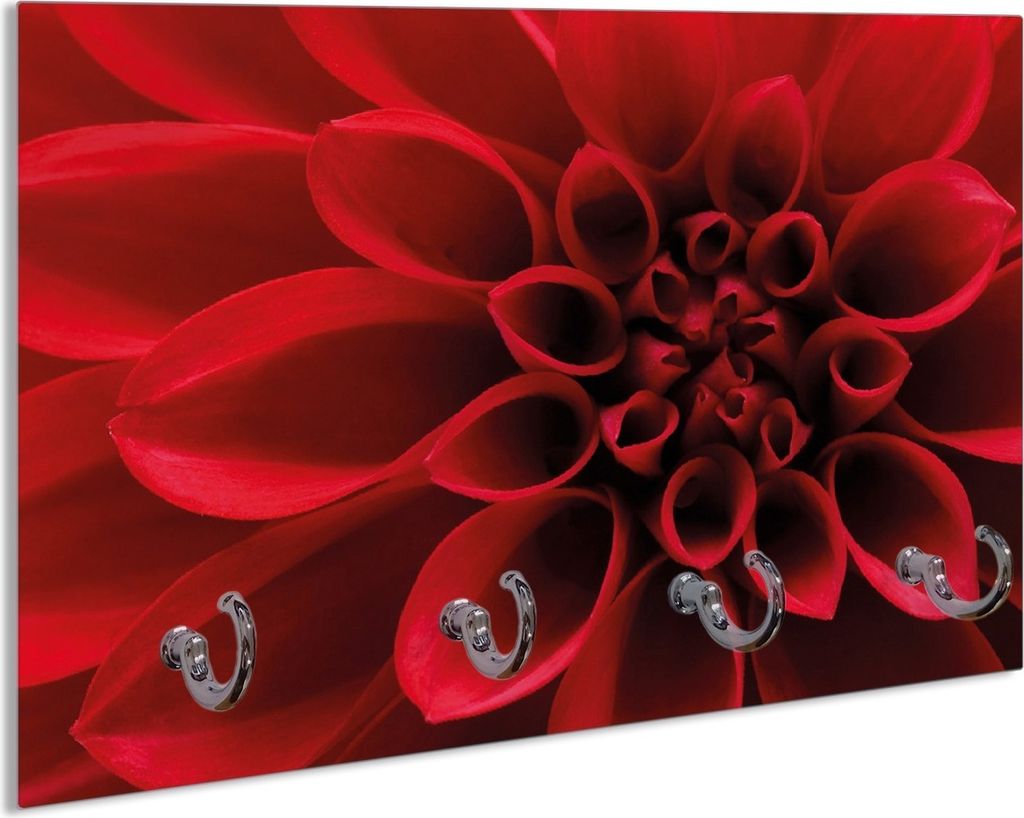 Wallario Schlüsselbrett aus Glas, Motiv: Rote Dahlienblüte Produktbild 