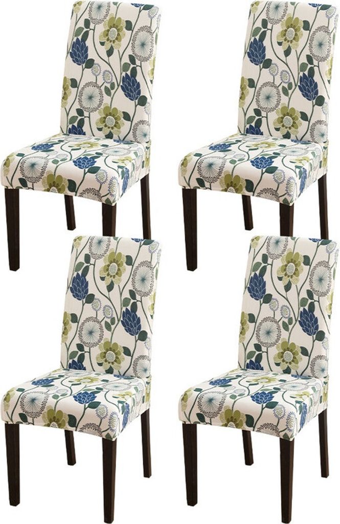 (4er-Pack Stuhlhussen, weiße Blume) Armloser Stretch-Stuhlbezug für Esszimmer-Sitzkissen, Stuhlschutzbezug, abnehmbar und waschbar