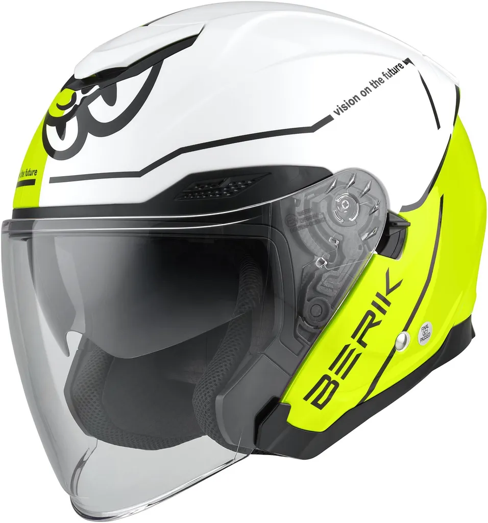 Casque jet Berik OF669 Vidos blanc jaune avec écran long et intérieur L