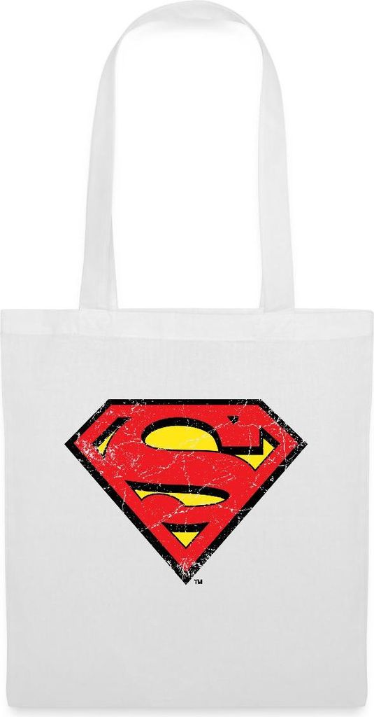 Spreadshirt DC Comics Superman Logo Used Look Karneval Stoffbeutel, One size, Weiß