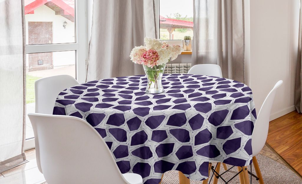 ABAKUHAUS Geometrisch Runde Tischdecke, Moderne lila Element, Kreis Tischdecke Abdeckung für Esszimmer Küche Dekoration, 150 cm, Quarz und Weiß