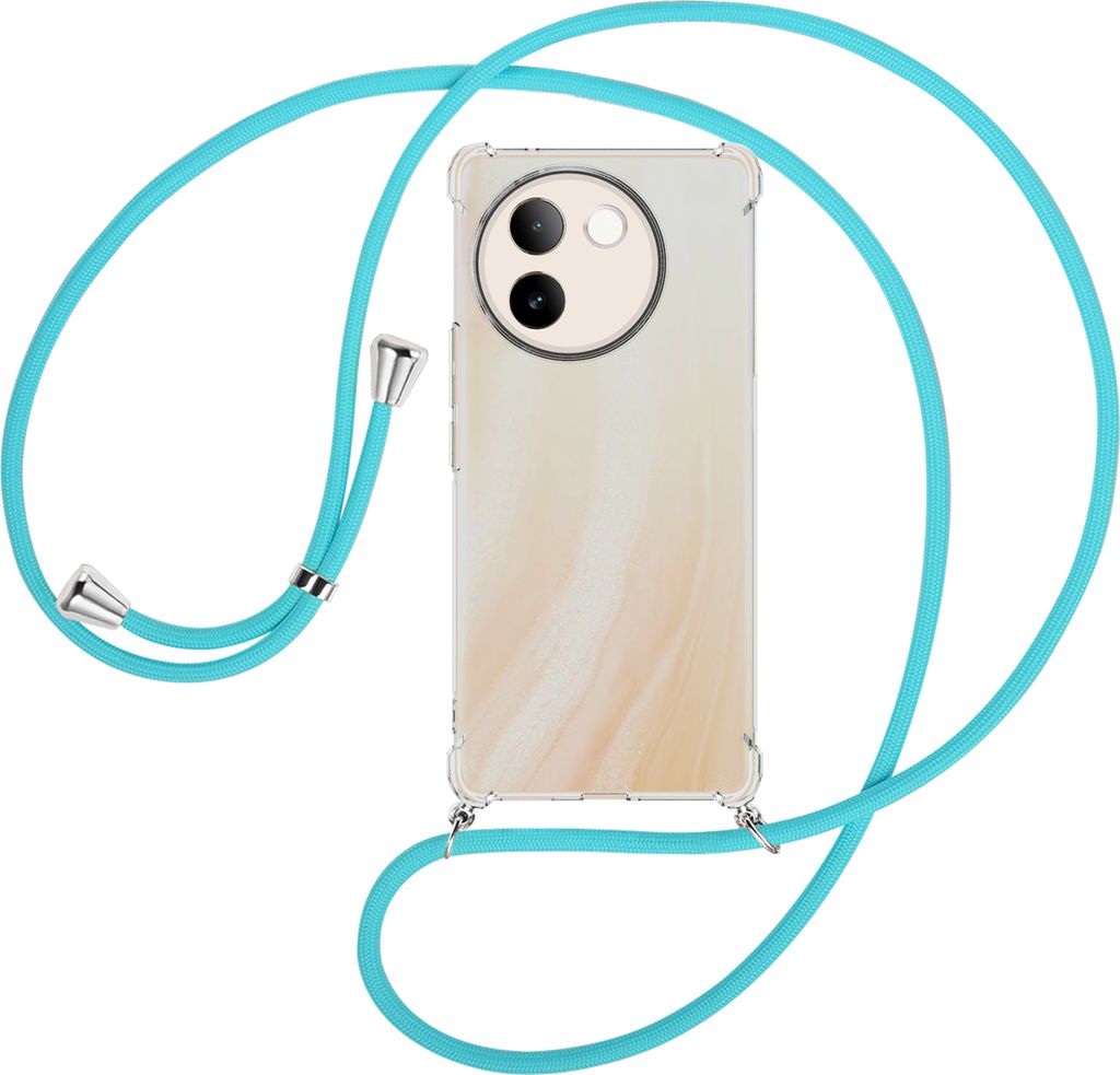Handykette Backcover-Schutzhülle mit Band (Metall silberfarben) für vivo V30E 5G / V40 lite 5G - türkis