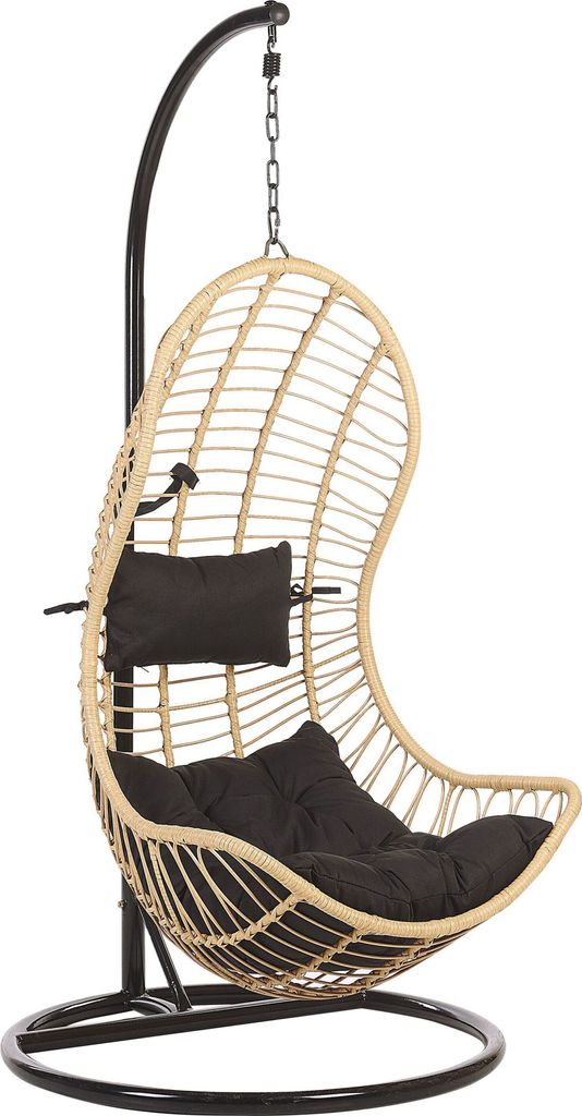 BELIANI Hängesessel Beige Rattan mit schwarzem Gestell aus Stahl inkl. Kissen Outdoor Indoor Boho Stil