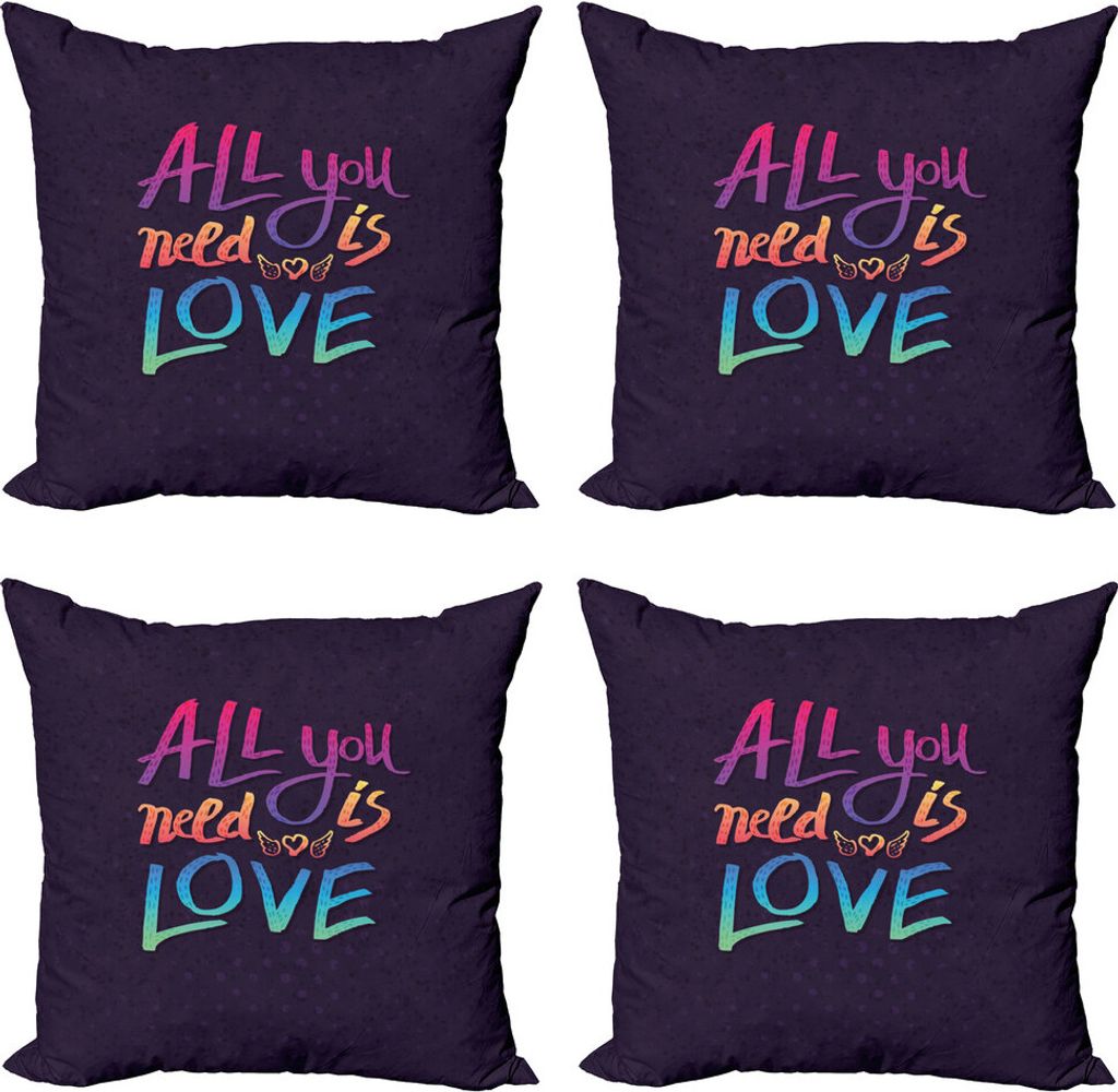 ABAKUHAUS Alles was du brauchst ist Liebe Kissenbezug Set (4 Stück), Regenbogenfarben, Moderner Doppelseitiger Digitaldruck, 45 cm x 45 cm, Mehrfa...