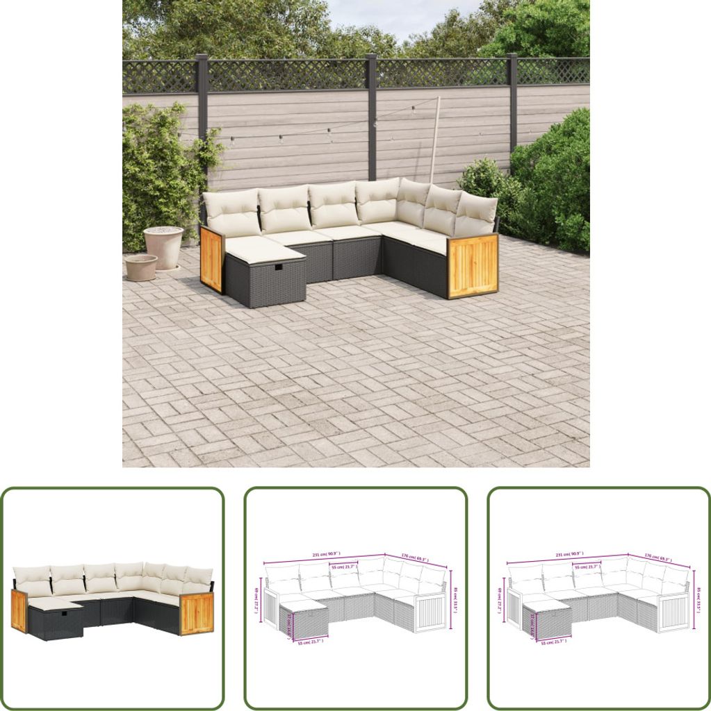 The Living Store 7-tlg. Garten-Sofagarnitur mit Kissen Schwarz Poly Rattan
