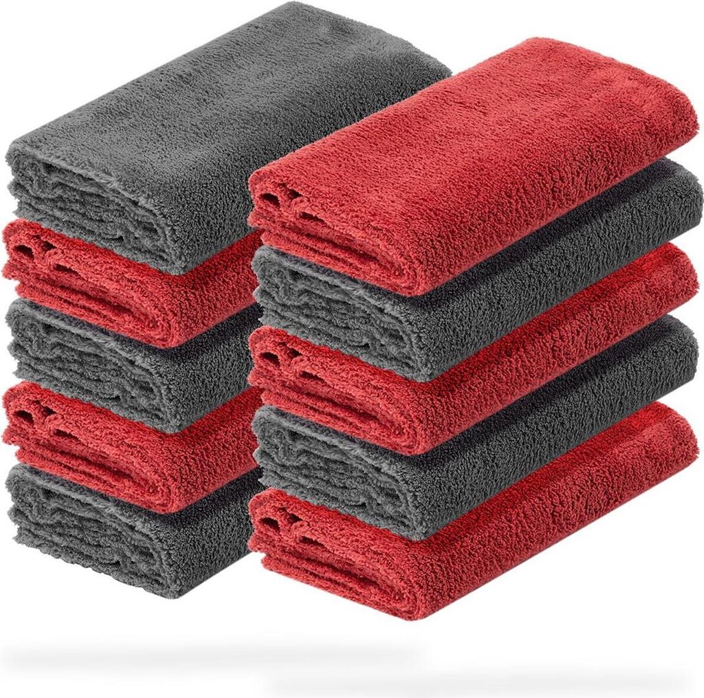 detailmate 10er Set Mikrofasertücher - 40x40cm, 550 GSM - Mikrofaser Poliertücher 5x grau, 5x rot