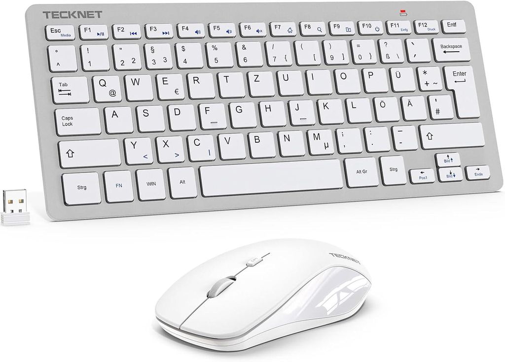 Kabelloses Tastatur Maus Set, Deutsch QWERTZ Layout, 2.4 GHz Funk Mini Tastatur Mouse, 15m Reichweite Verbindung, Wireless Leise Funktastatur mit Maus