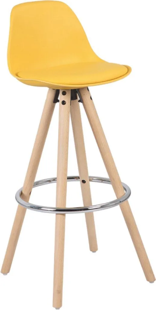 Sgabello Luxury Giallo Pelle Finta e Legno Massiccio H75cm