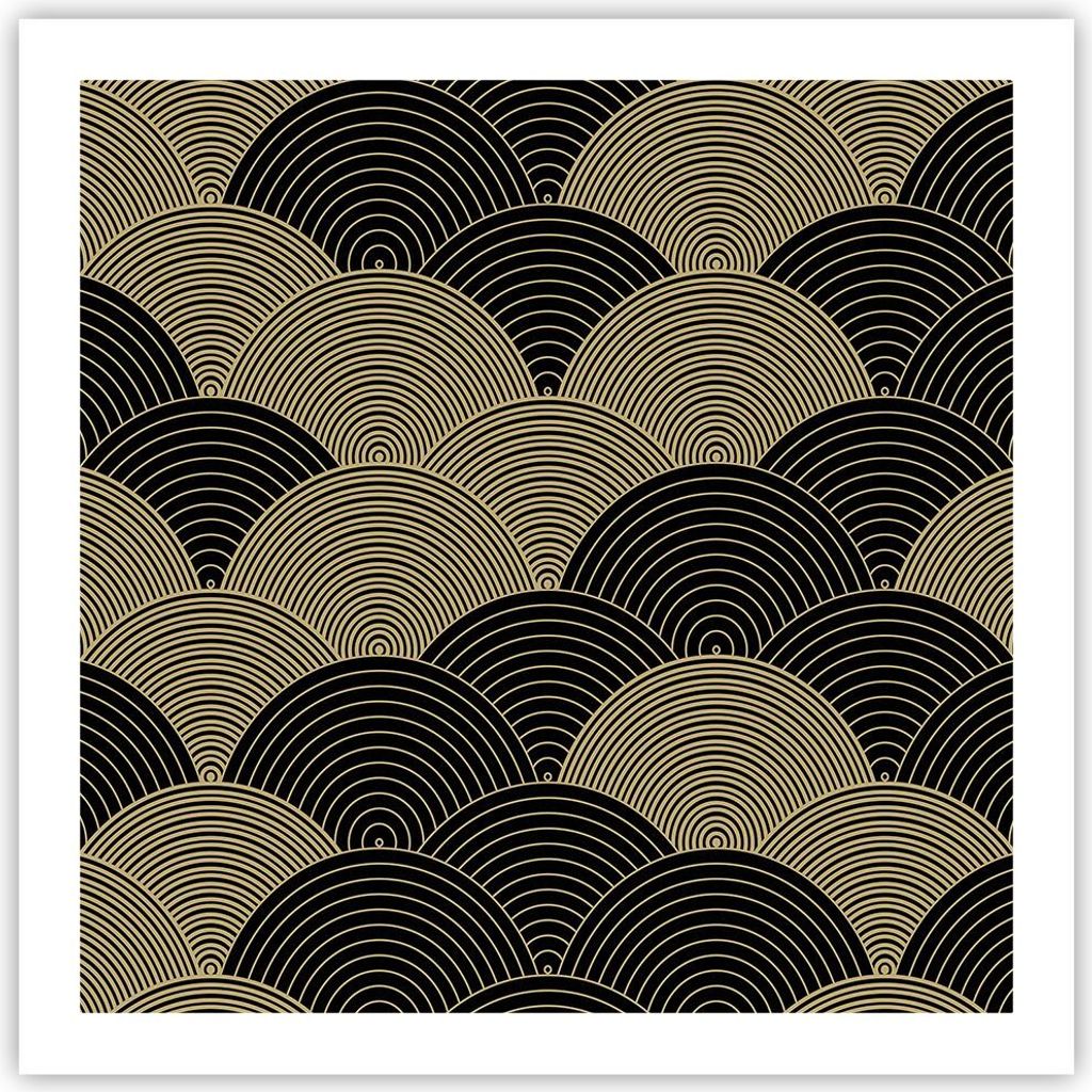 Poster - Poster ohne Rahmen - Schwarz und Gold Kreise Grafiken - 60x60 cm - Wand Bild - Wanddeko - Wandbilder - Kunstposter - Wandposter - Bilder -...