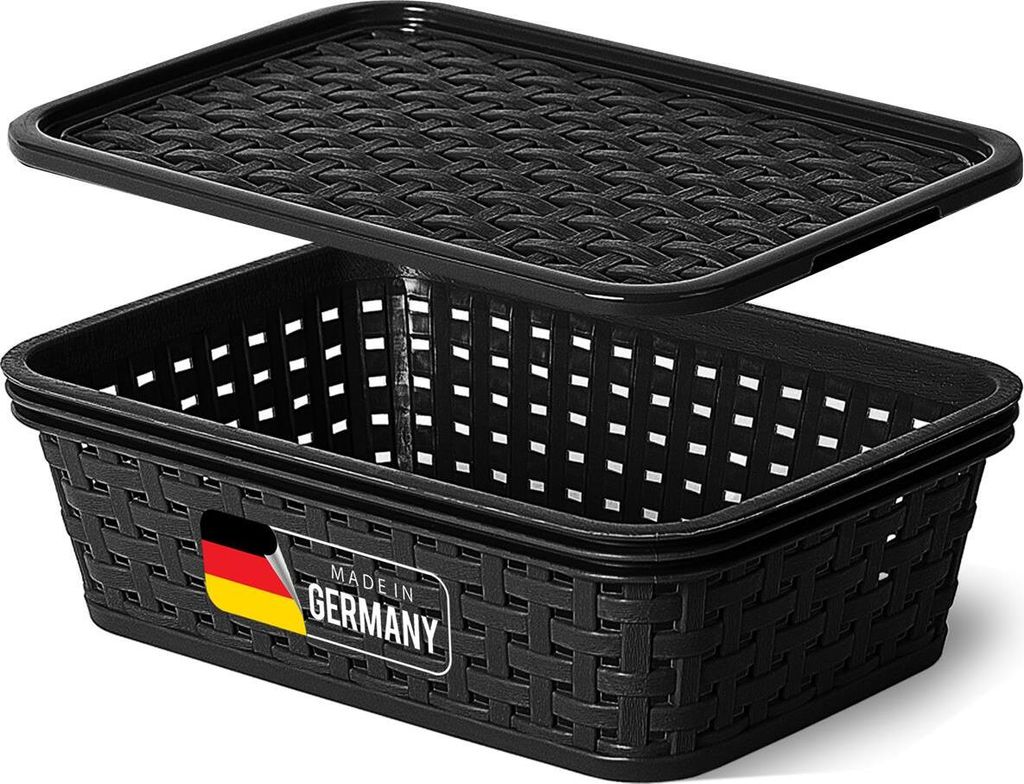 Novaliv Aufbewahrungsbox mit Deckel Mini 1L Korb Schwarz in Rattan Design Lebensmittelecht Aufbewahrungskorb Stapelbox Nestbar Kunststoff BPA-frei ...