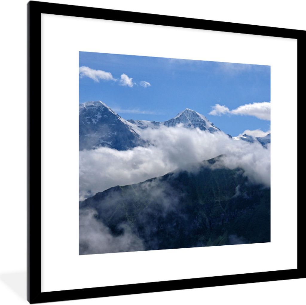 MuchoWow Gerahmtes Poster Blick auf den Schweizer Eiger in den Berner Alpen 40x40 cm - Poster mit Schwarzem Bilderrahmen Wandposter Rahmen Foto B...