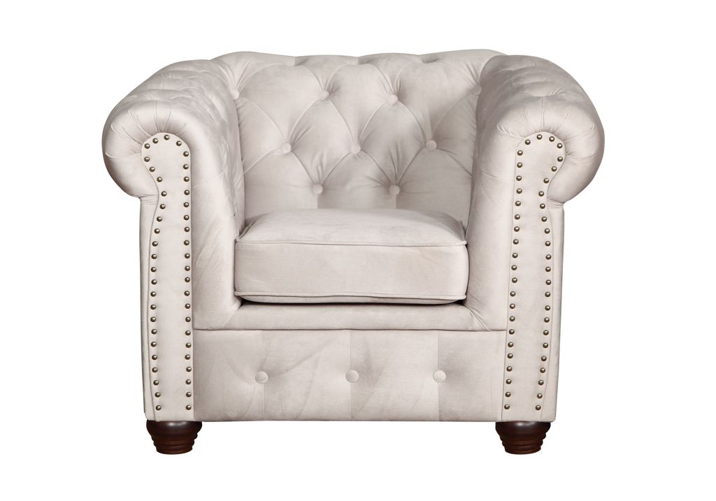 Klassischer Chesterfield Sessel „Amore“ in Stoff Premium, 94x72x86 cm, Holzfüße – eleganter Retro-Look für Wohnzimmer & Büro