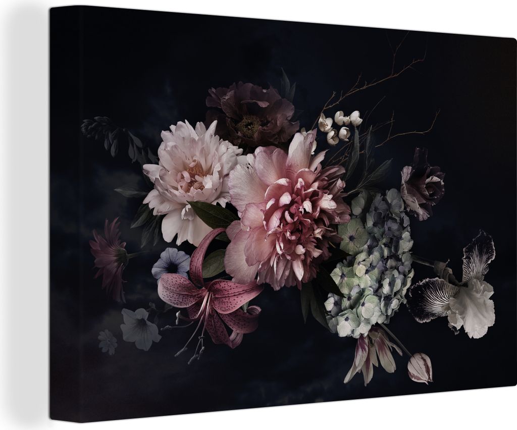 OneMillionCanvasses - Leinwandbilder - 140x90 cm, Blumen - Vintage - Pastell - Rosa - Weiß, Wandbilder Kunstdruck Wanddekoration - Foto auf Lein...