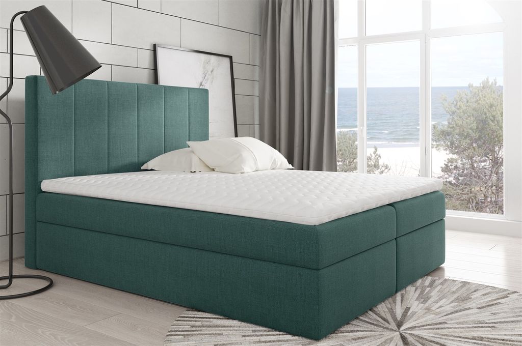 Boxspringbett Schlafzimmerbett MARIBEL 180x200cm Stoff Meeresgrün