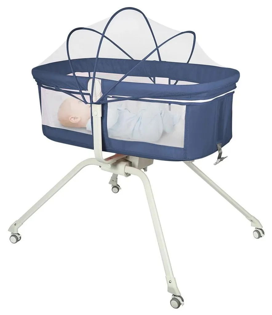 Lit de voyage bébé nomade bleu, berceau réglable et compact pliable