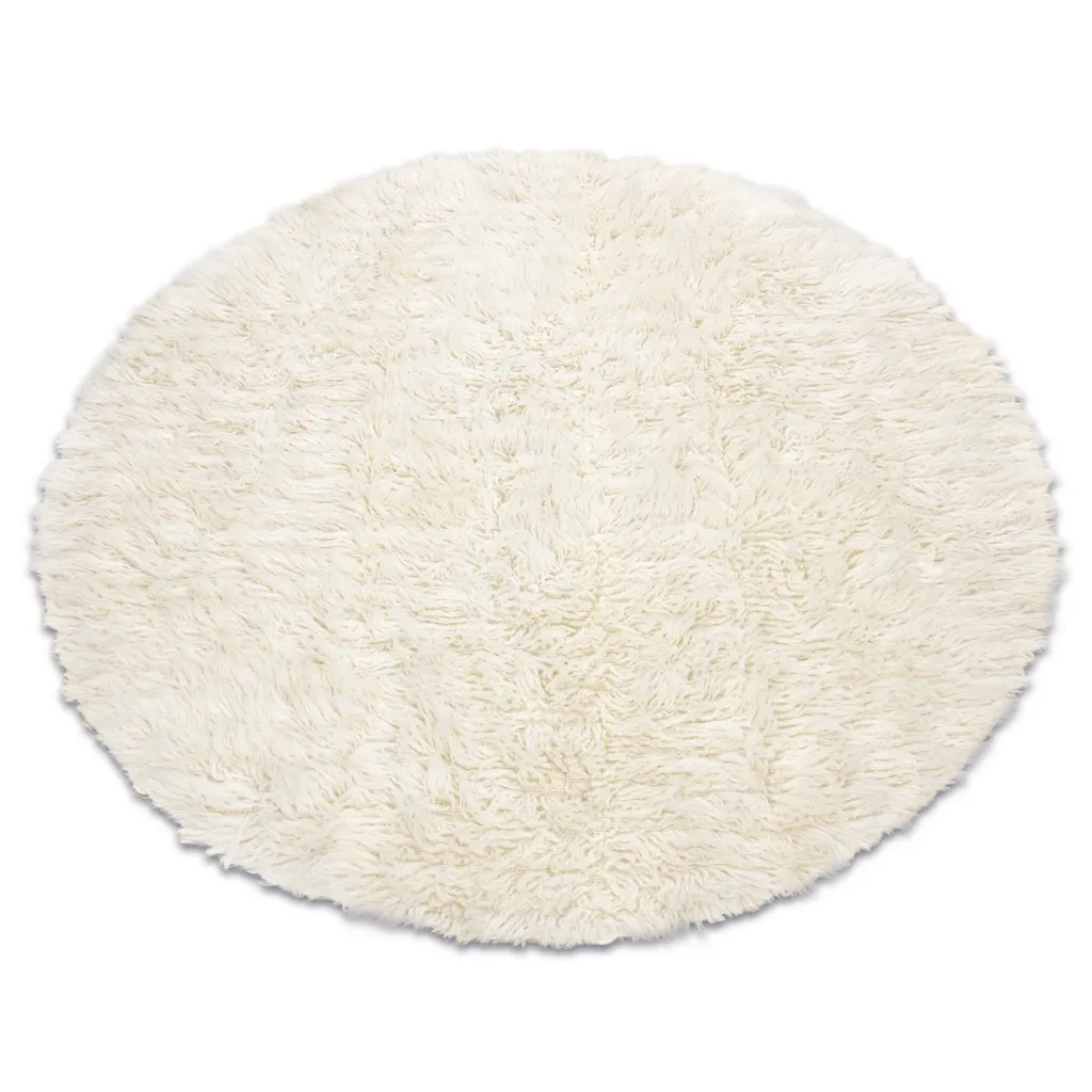 Tapis de Chambre Enfant Rond 120 cm Flokati Blanc Laine Hypoallergénique