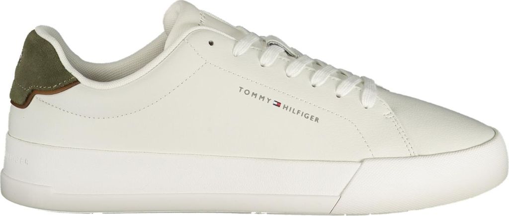 Weiße Herrensneaker mit grünen Kontrastdetails und Produktbild 