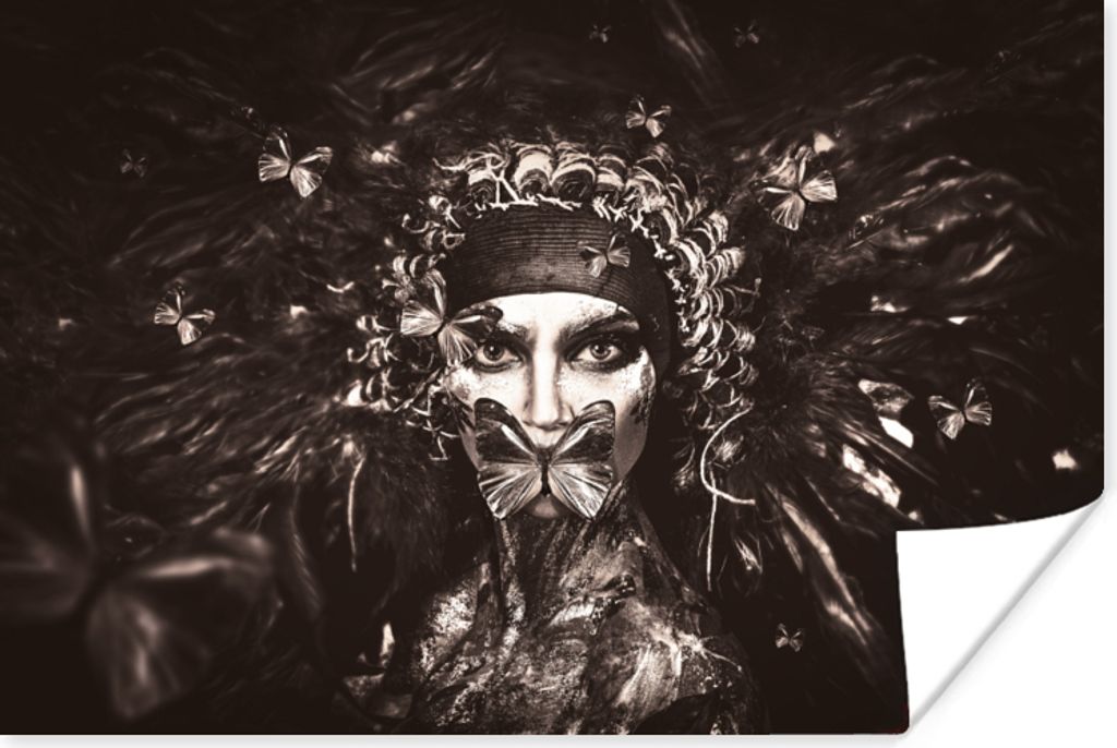 MuchoWow Poster Frau - Schwarz - Weiß - Luxus 120x80 cm - Bilder