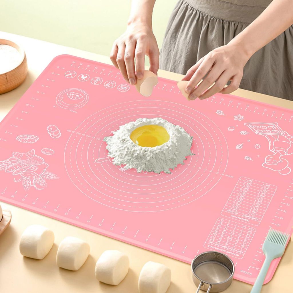 Backmatte, 70 x 50 cm, rutschfeste Silikon-Backmatte mit Messskala und erhöhtem Rand, lebensmittelechtes Silikon, Rollmatte für Kuchen, Brot, Kek...