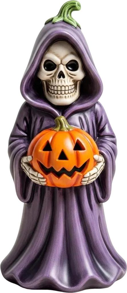 Halloween Schädel Kürbis Figurine Harz Skelett Halten Kürbis Statue Spooky Tabletop Ornamente für Indoor Home Decor
