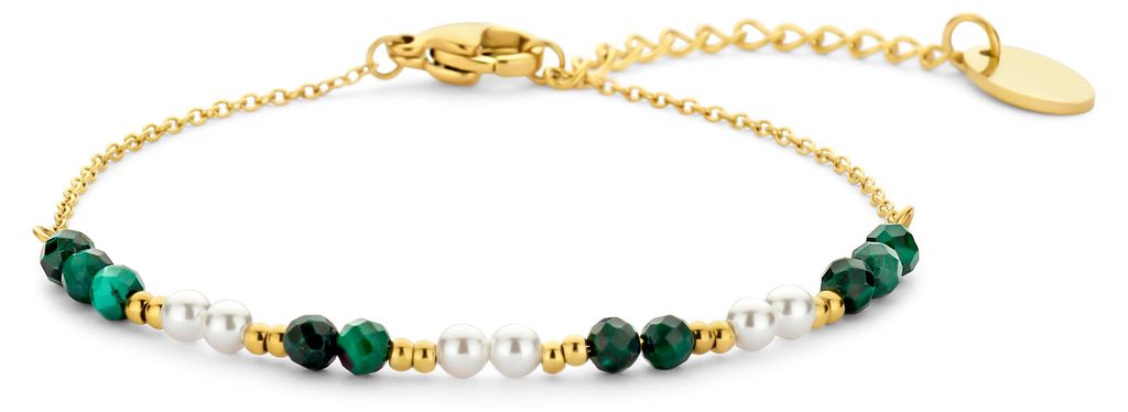 CO88 Collection 8CB-91299 Perlenarmband – Armband – Perlen – 2 mm – Perlen – 3 mm – 16,5+3 cm – Grün – Weiß – Goldfarben