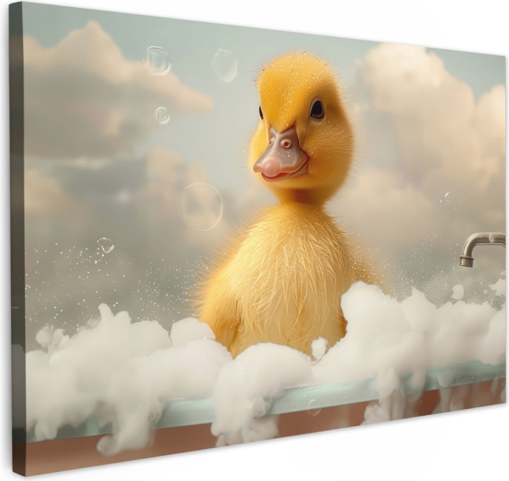 MuchoWow - Leinwandbilder - Küken - Ente - Bad - Schaumstoff - Tiere, Wandbild, Wanddeko Bilder Wohnzimmer, 90x60 cm