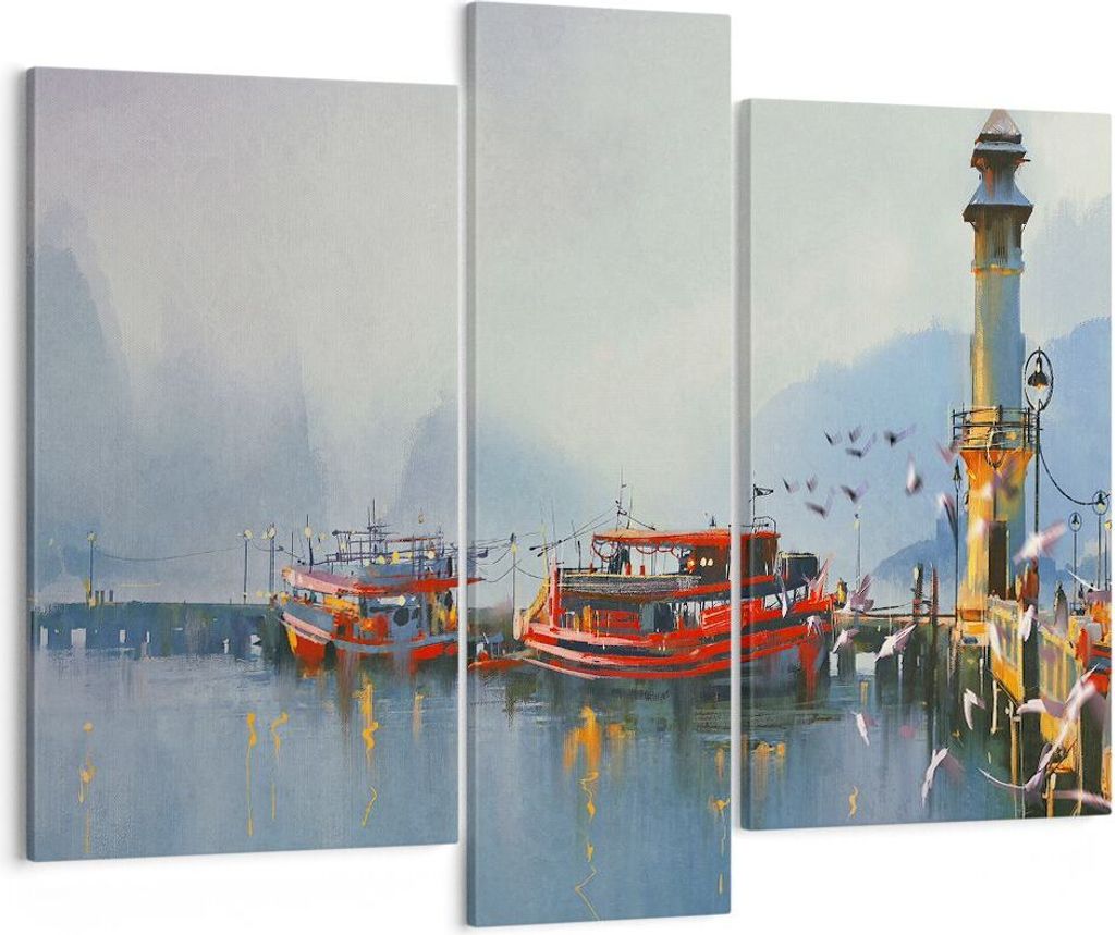 Bild auf Leinwand - Leinwandbild - Hafen Laterne Boot - 95x80cm - Wand Bild - Wanddeko - Wandbilder - Leinwanddruck - Bilder - Kunstdruck - Wanddek...