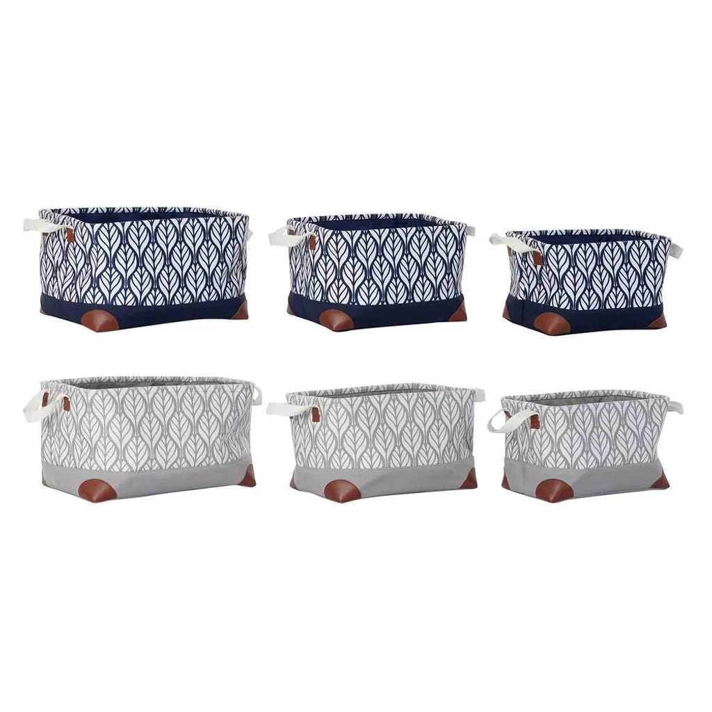 Set de 3 paniers DKD Home Decor blanc marron bleu marine 40x30x24 cm