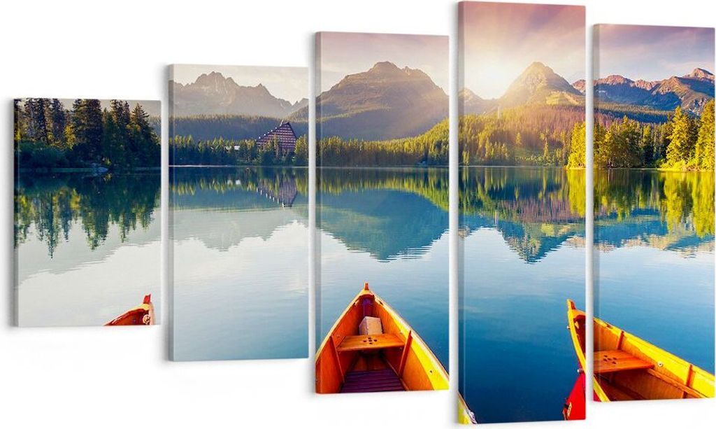 Bild auf Leinwand - Leinwandbild - See Natur - 100x60cm - Wand Bild - Wanddeko - Wandbilder - Leinwanddruck - Bilder - Kunstdruck - Wanddekoration ...