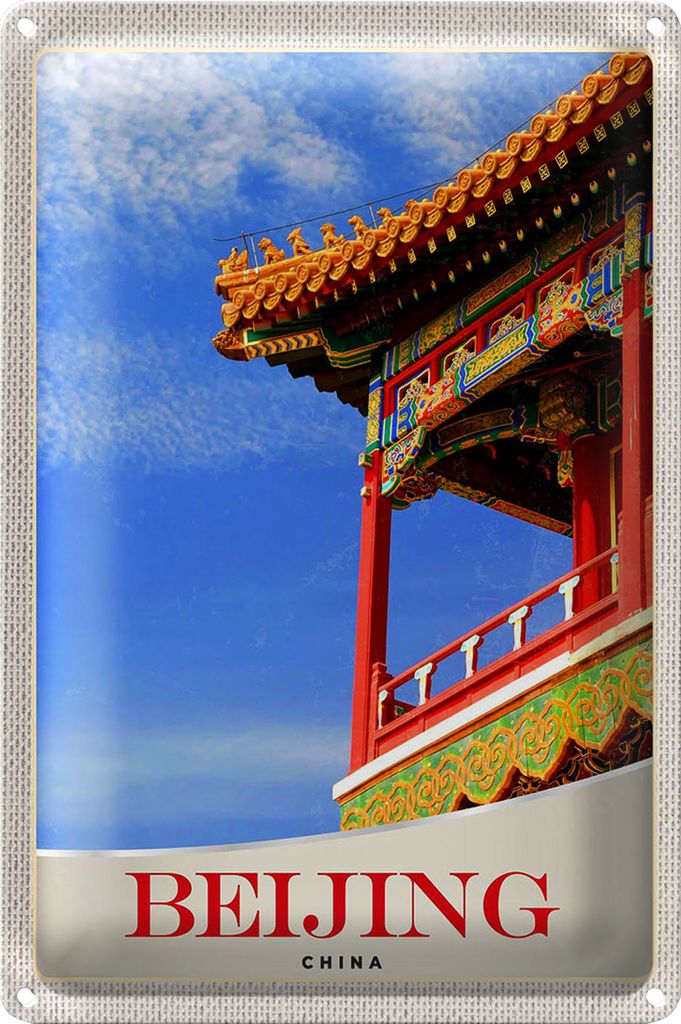 Blechschild Reise 20x30cm Beijing China Haus bunt traditionell