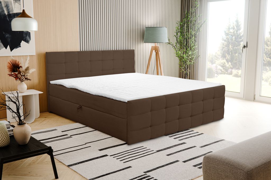 VENASI NATALIE Boxspringbett 180x200 mit 2 Bettkasten H2/H3 Matratze BRAUN Cosmic 800