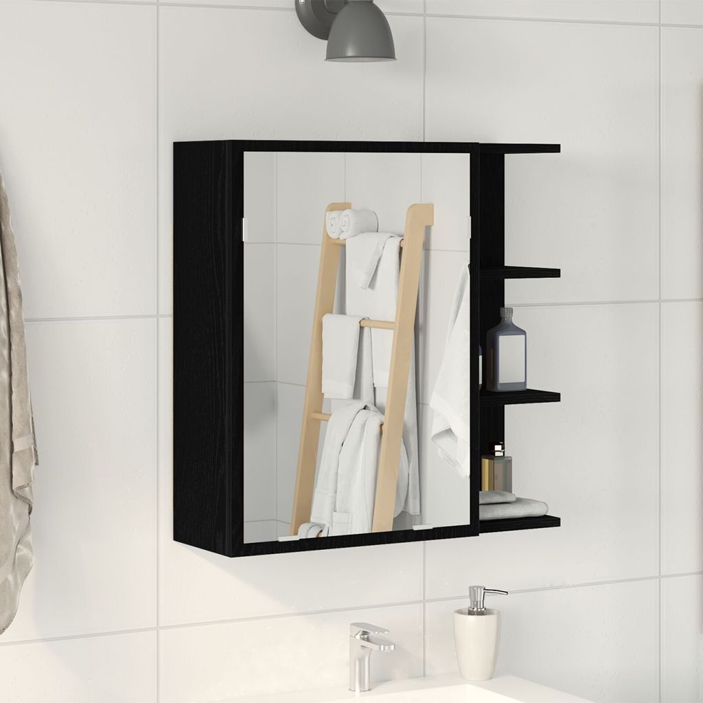 Möbel Badspiegelschrank in Schwarz-Eiche, 62,5x20,5x64 cm, Material - Badspiegel 862523