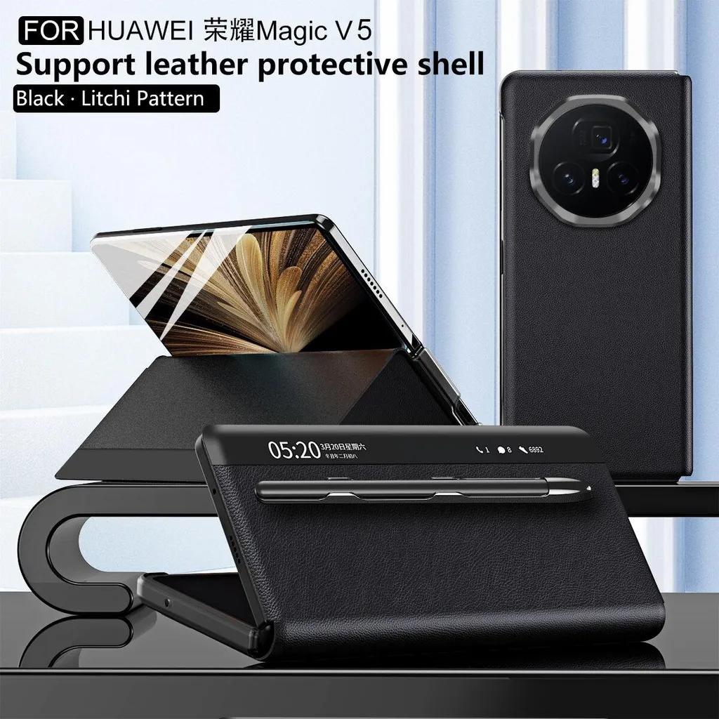 Custodia Honor Magic V5 con Porta Penna e Kickstand | Pelle Nero