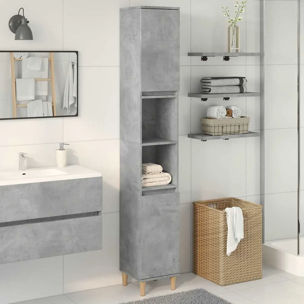 vidaXL Mobile Colonna Bagno Grigio Cemento 30x30x190 cm - Legno Tecnico