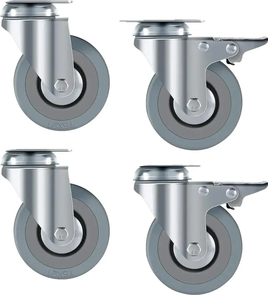 Roulettes de transport 75mm charge 200kg lot de 4 pivotantes caoutchouc