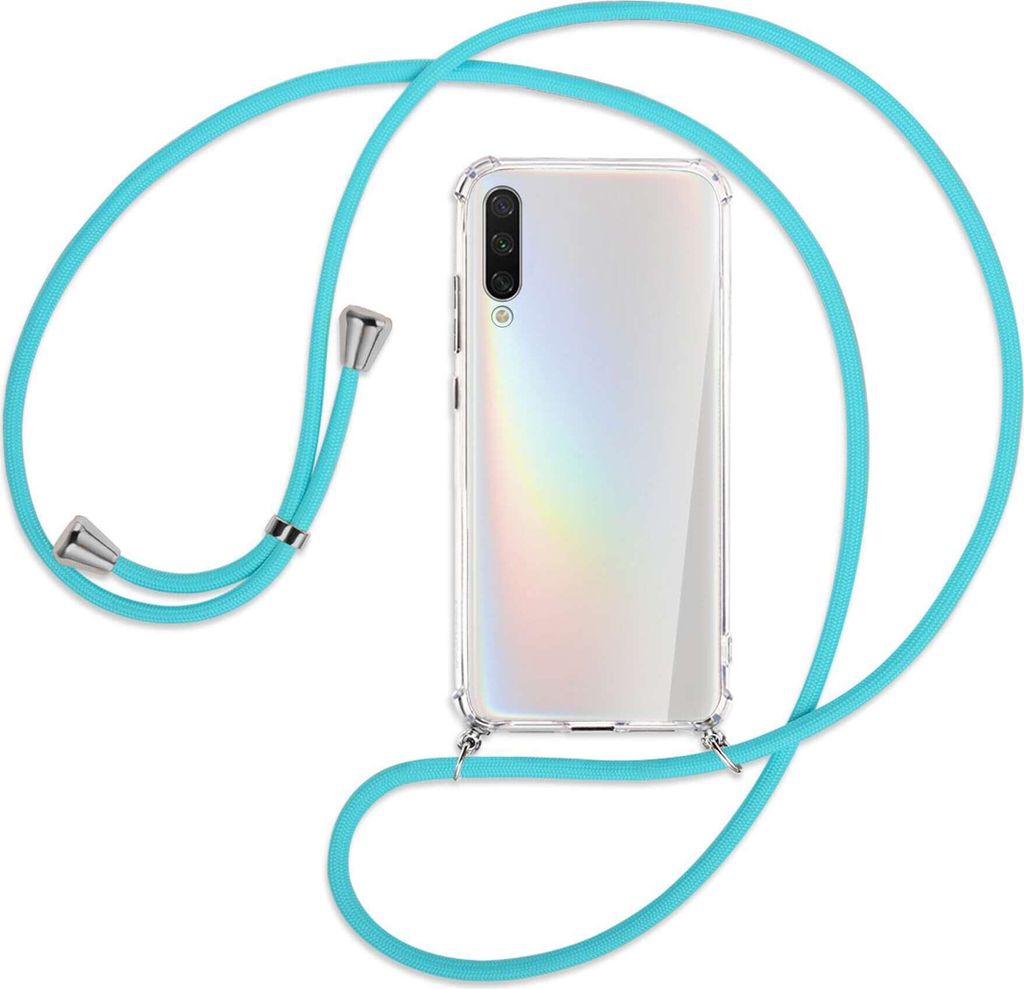 Handykette Backcover-Schutzhülle mit Band (Metall silberfarben) für Xiaomi Mi A3 / Mi CC9e - türkis