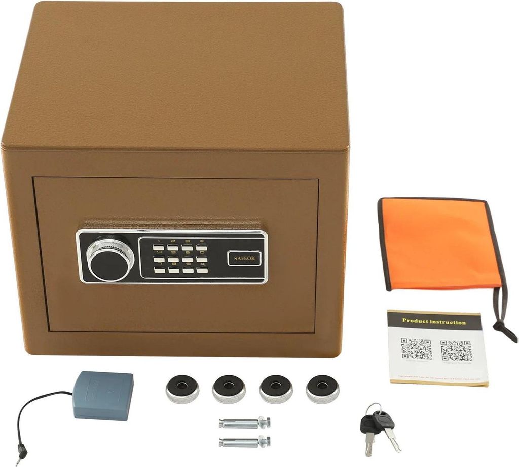 Tresor/Wertschutzschrank - Elektronisches Zahlenschloss - 2 mm Stahl - LED-Beleuchtung - 38×32×30 cm - Separates Fach - Braun
