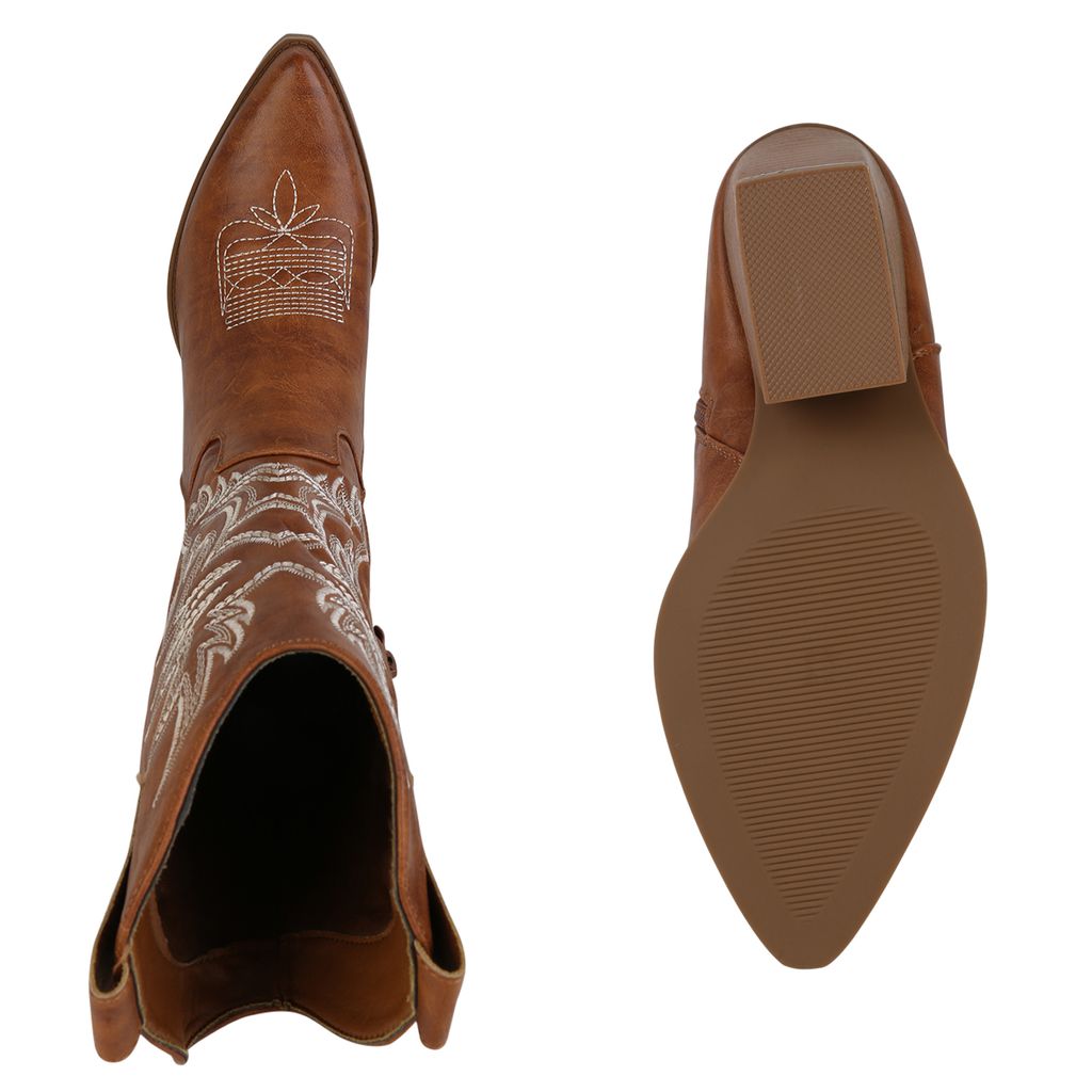 VAN HILL Damen Cowboystiefel - Spitze Mit Trichterabsatz 6.5cm