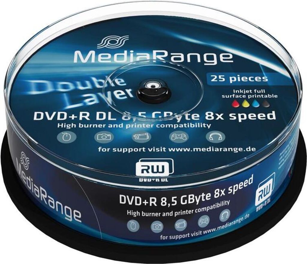 MediaRange MR474, 8,5 GB, DVD+R, 25 Stück(e), 120 mm, 8x Produktbild 