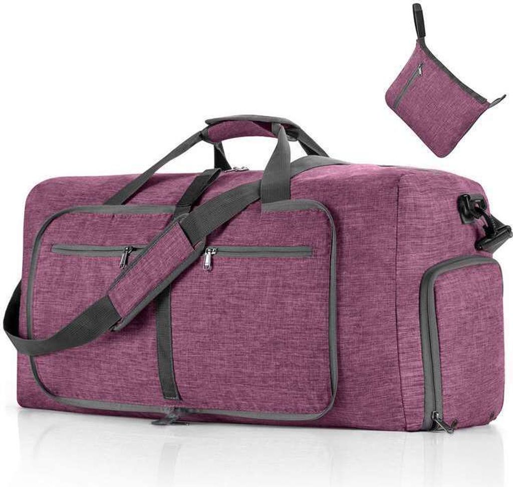 Zusammenklappbare Hand-Reisetasche, Uni Sporttasche Fitness-Reisetasche, 65L Großer Kapazität Reisetaschen, Farbe: Dunkellila