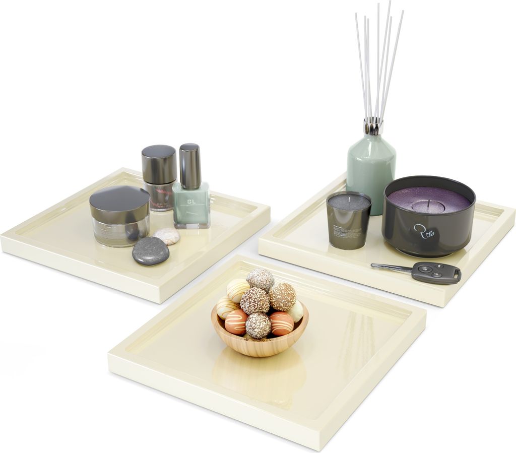Vladon Dekoschale Maya, Germany, moderne Dekorationsschale eckig, Creme Hochglanz, 3er-Set (20 x 1,8 x 20 cm)
