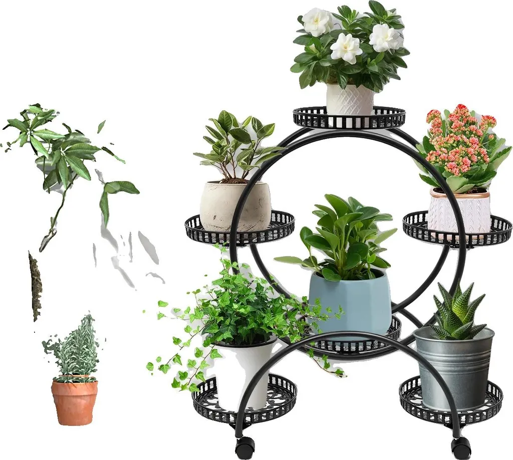 Support fleurs pour balcon et salon gain de place fer 6 plateaux
