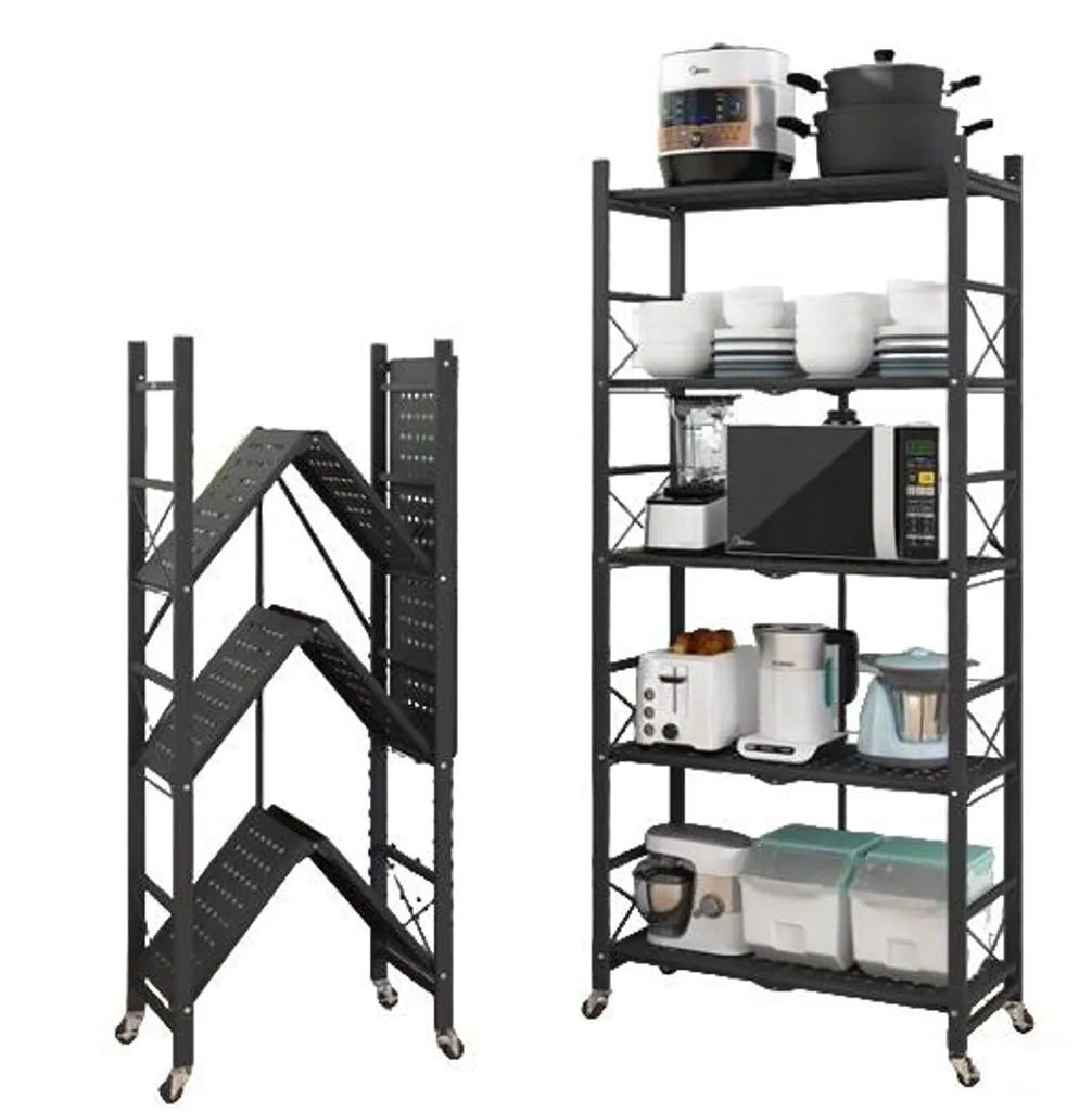 Meuble de rangement de cuisine type chariot avec 5 étagères noir