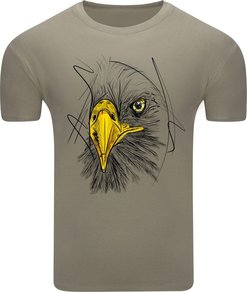Diarbo Herren T-Shirt mit Tierliebhaber Druck Weißkopfseeadlers-Skizze Khaki Gr.XL