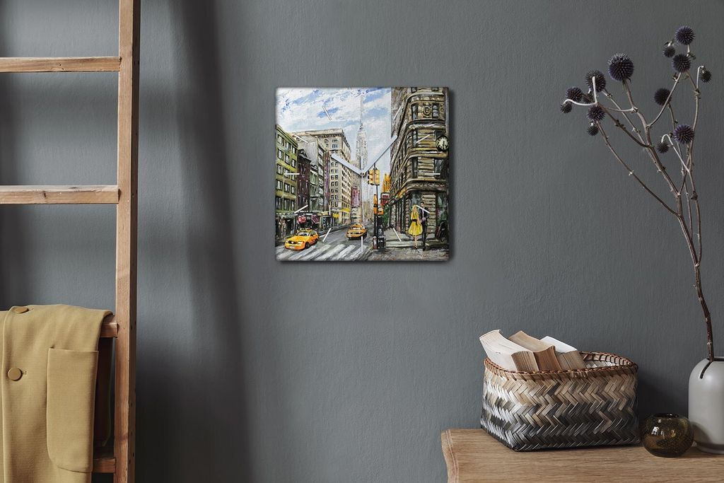Coloray Hodiny Unikátní 30x30 cm Tiché hodiny Pro obývací pokoj a kuchyň Nástěnné hodiny Plátno Bílé ručičky hodin - New York City