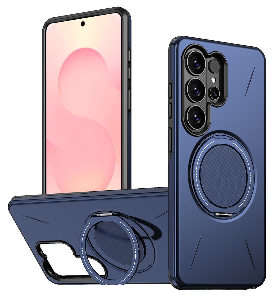 Magnetisch Hülle für Samsung Galaxy S26 Ultra, Stoßfeste Weich TPU und Hard PC Schutzhülle mit Ringhalter Ständer Blau